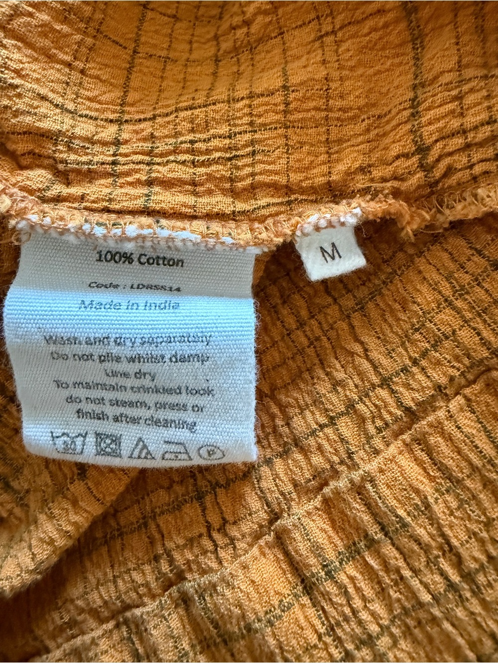 Toast Fine Crinkle Check Cotton Dress, Marigold, Size M - Picture 4 of 6